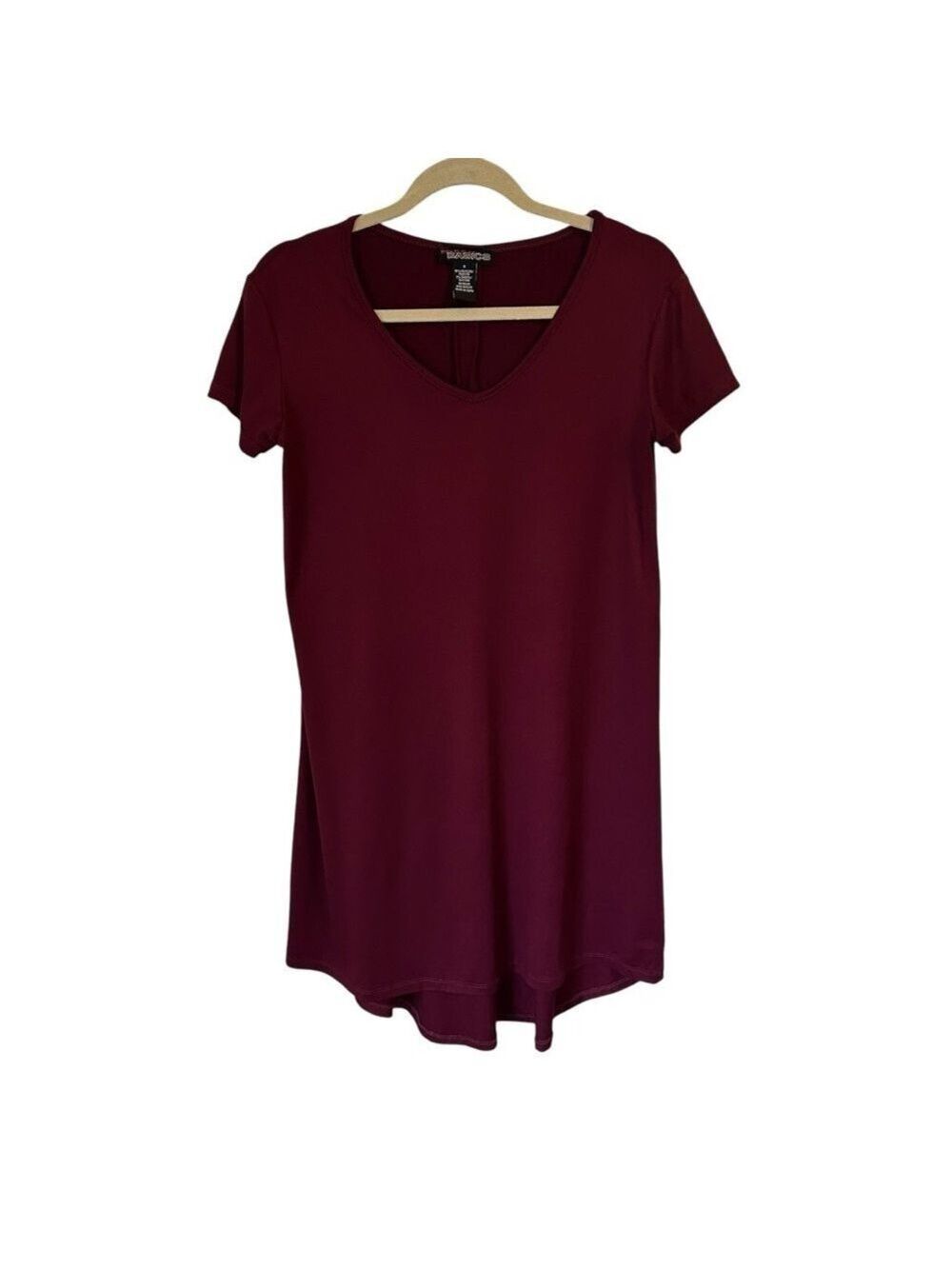 Fresh Basics Women’s Short Sleeve V-Neck Maroon T-shirt Basic Dress Size Small